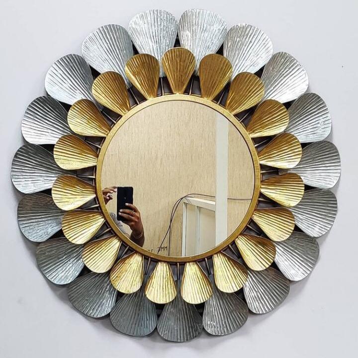 PC Home Decor | Over Lapping Leaf Design Mirror Wall Decor, Grey & Gold