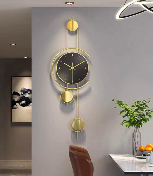 PC Home Decor | Vertical Wall Art with Clock, Gold and Black