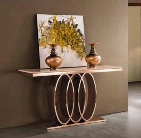 PC Home Decor | Oval Large Stand Console Table,Gold