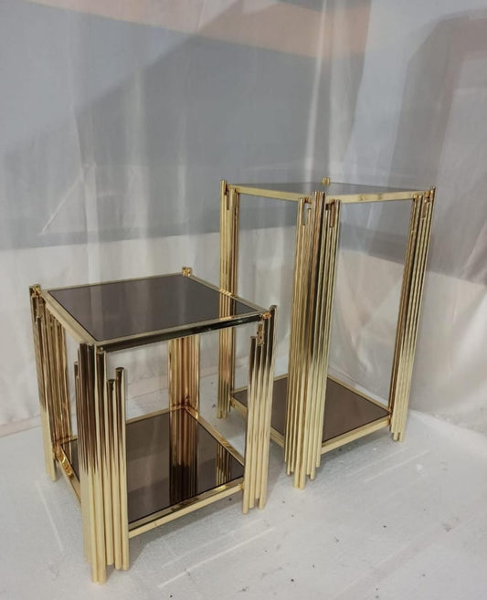 PC Home Decor | Set of 2 Glass Top Corner Table, Gold