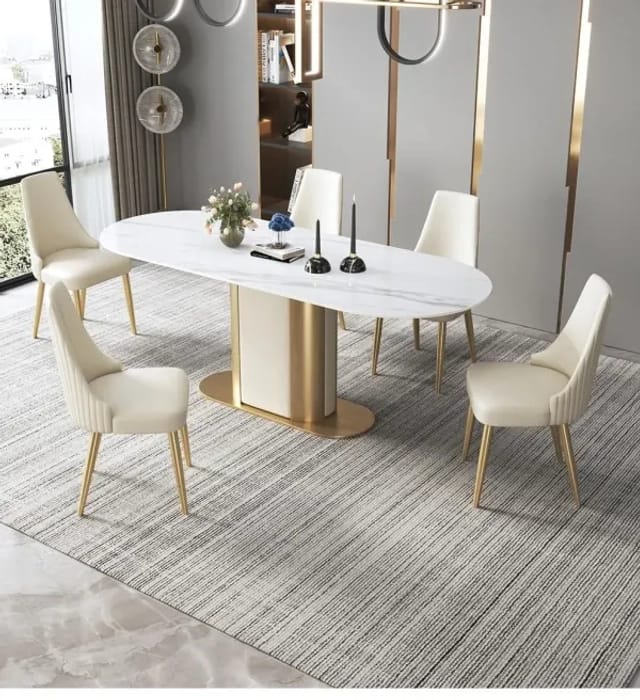 Oval Dinning Table With 6 Elegant Chairs