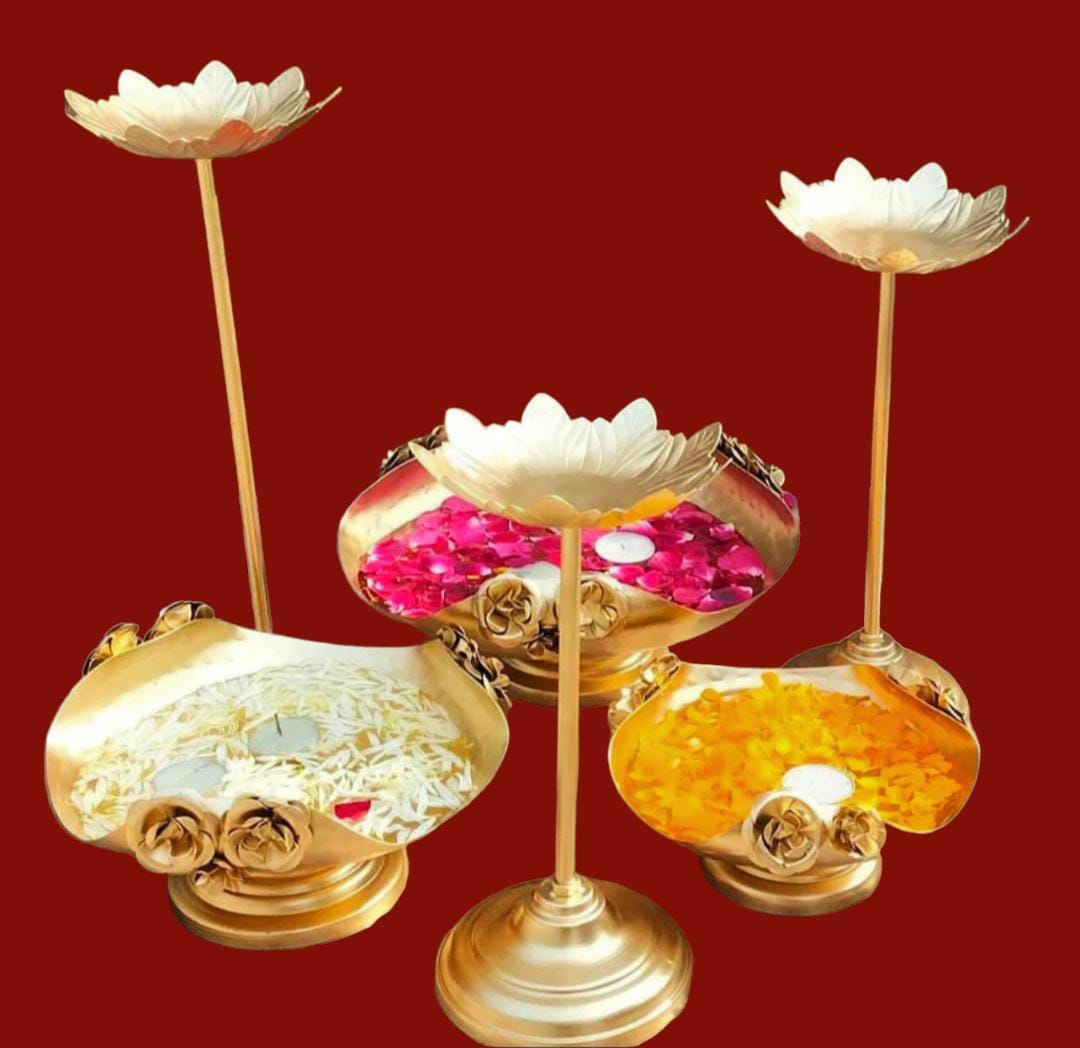 Decor Diwali Festival With Rose Deisgn Urli Bowl with Lotus Stand (set of 6pcs)