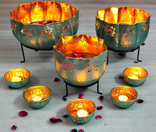 PC Home Decor | 8 Piece Green Lotus Urli Set, Green