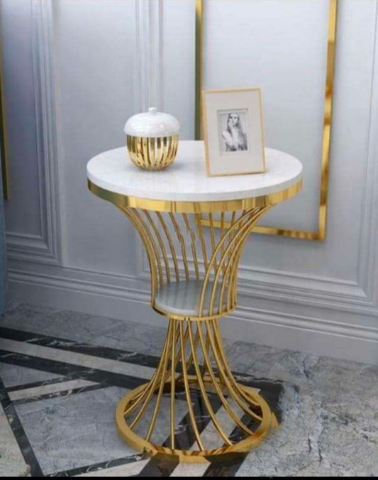 PC Home Decor | Metal Side Table with Marble Tops, Gold and White