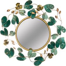 PC Home Decor | Circular Emerald Leaf Mirror Wall Art Decor, Green