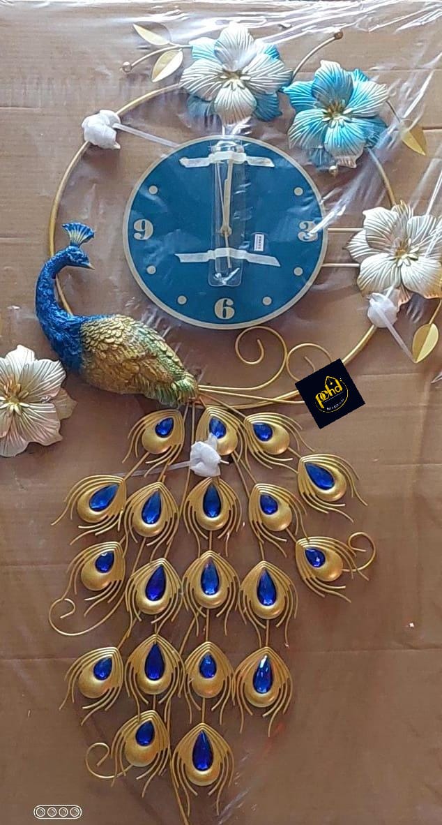 Vertical Metal Peacock Wall Clock