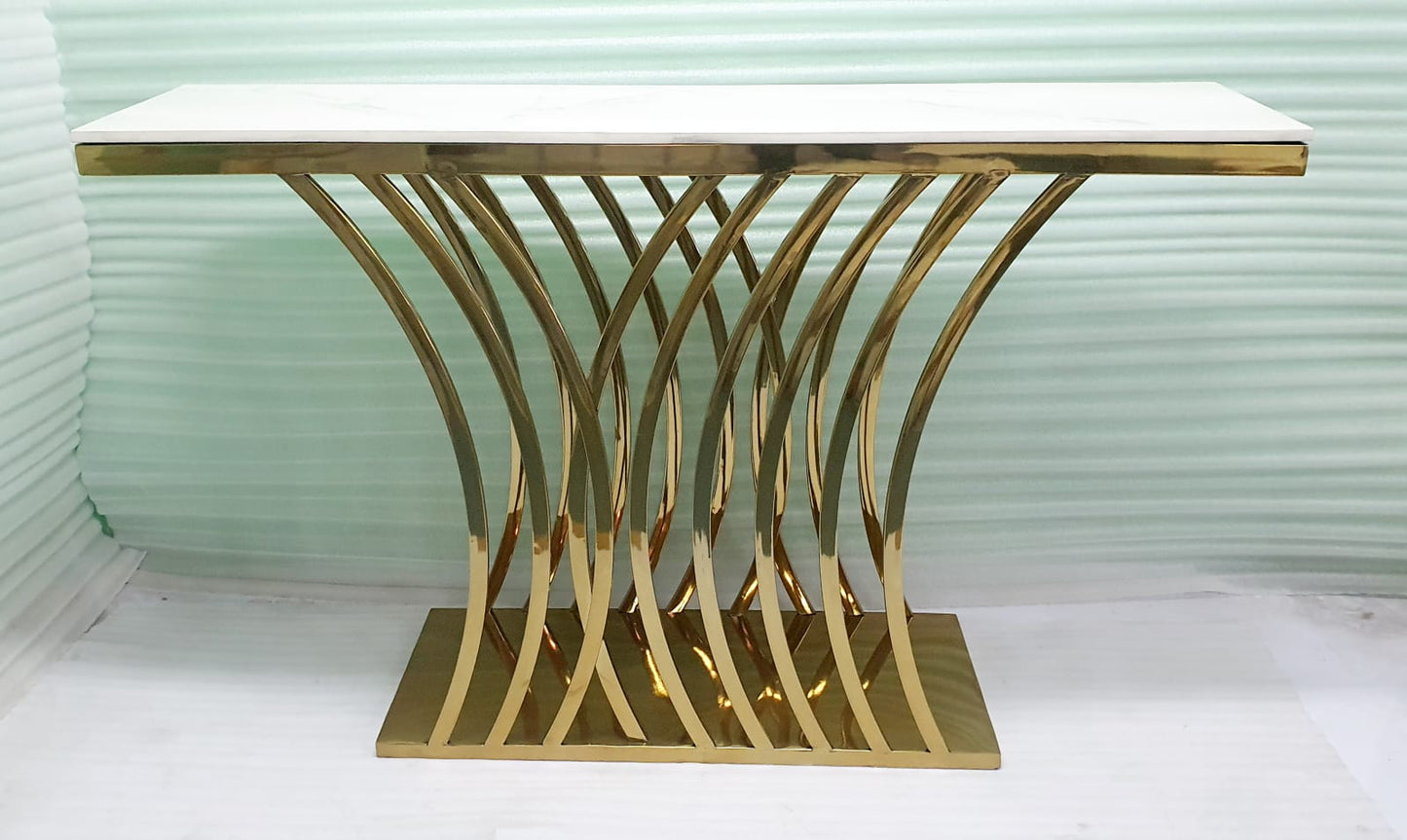 PC Home Decor | Stainless Steel Console Table with Italian Composite Marble, Gold