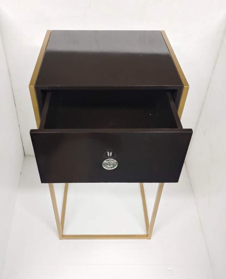 PC Home Decor | Metal Corner Table with Drawer, Gold and Black