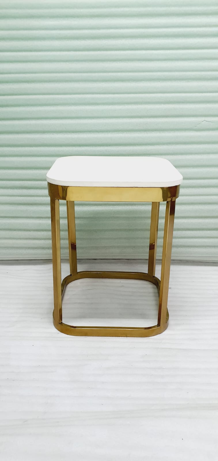 PC Home Decor | Steel Corner Table with Marble Table Top, White and Gold