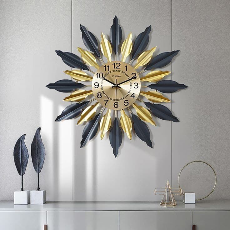 PC Home Decor | Small Sunshine Wall Clock, Black and Gold