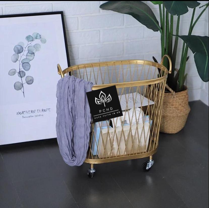 Minimal Movable Laundry Basket, Gold