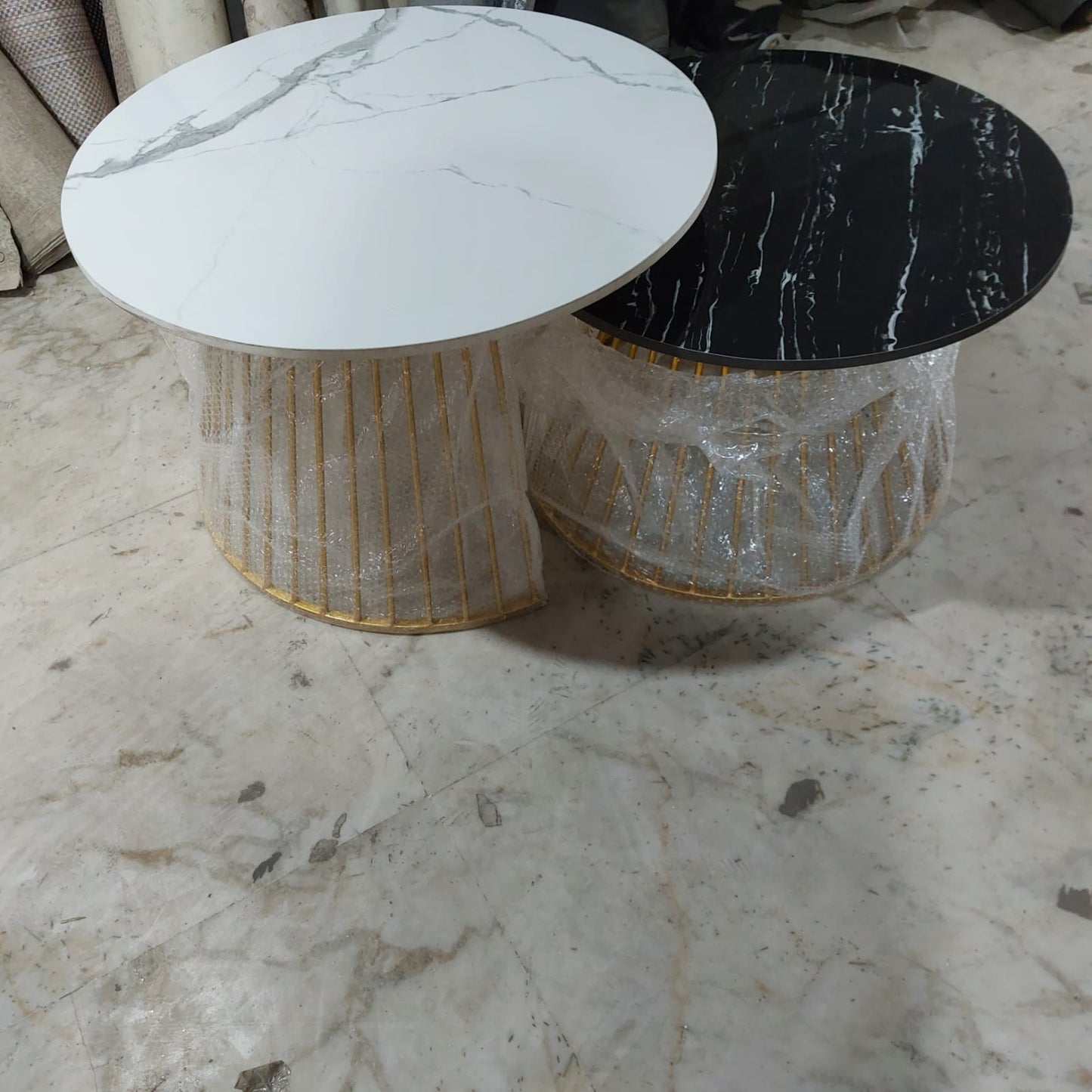 Harmonious Set of 2 Centre Table Gold, White and Black