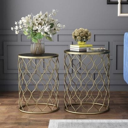 PC Home Decor | Set of 2 Metal Nesting Coffee Table, Gold