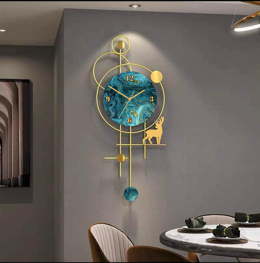 PC Decor | Deer Planet Wall Clock, Blue and Gold