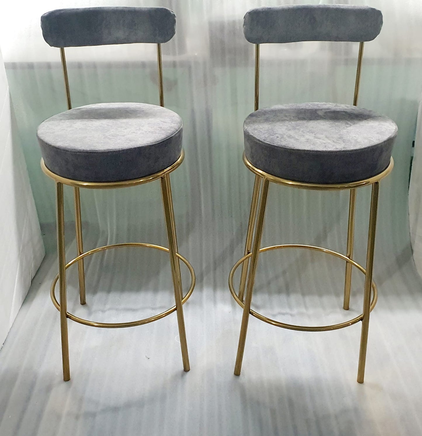 PC Home Decor | Set of 2 Stainless Steel Bar Chairs Set, Grey and Gold