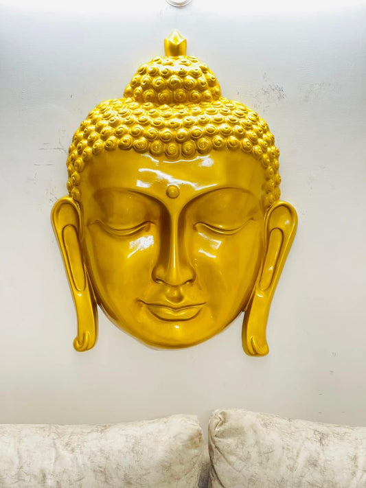 PC Home Decor | Fibre Buddha Face Wall Decor, Yellow