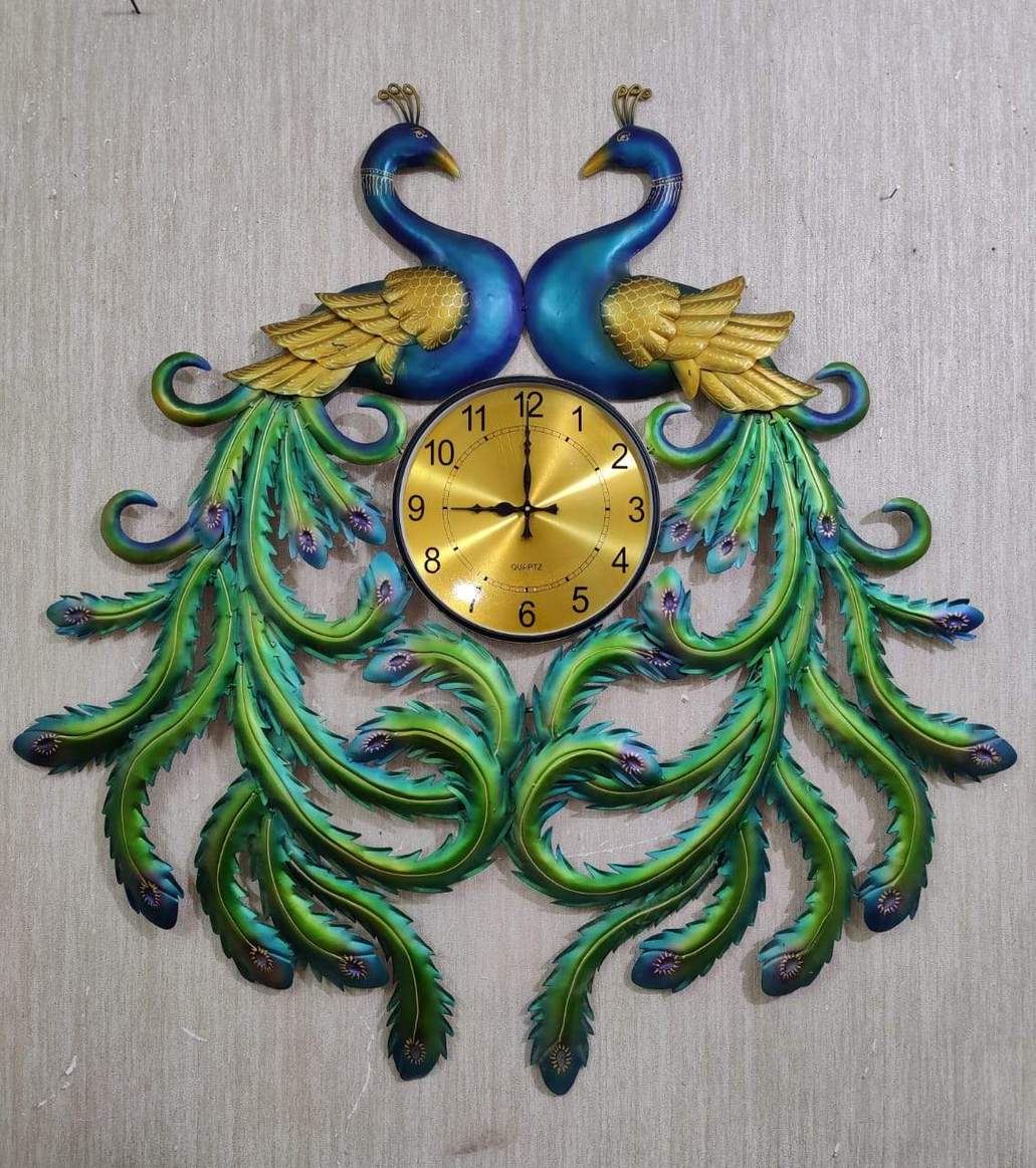 PC Home Decor | Peacock Wall Clock, Gold and Green