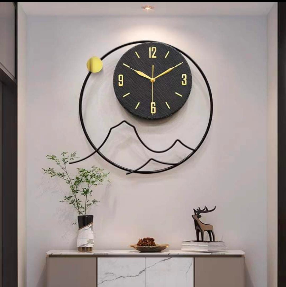 PC Home Decor | Black Moon Wall Clock, Black and Gold