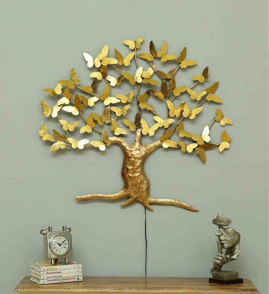 Golden Metallic Butterfly Tree Wall Art Decor For Living Room