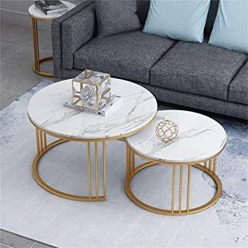 PC Home Decor | Set of 2 Round Nesting Centre Table Gold and White