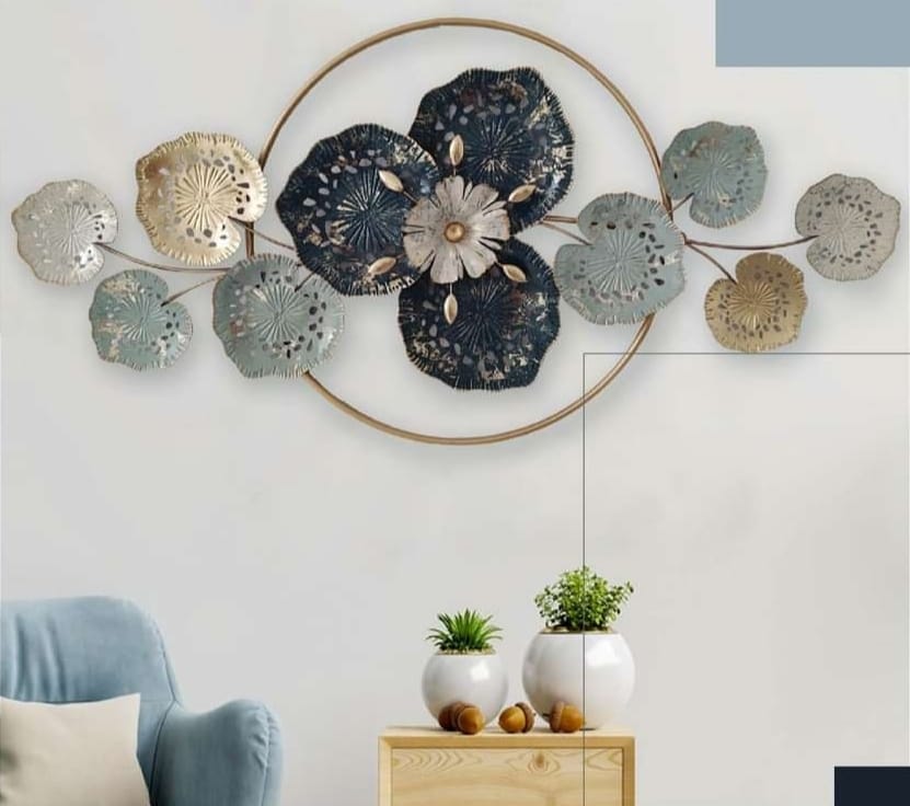 PC Home Decor | Metal Floral Design Wall Decor, Blue