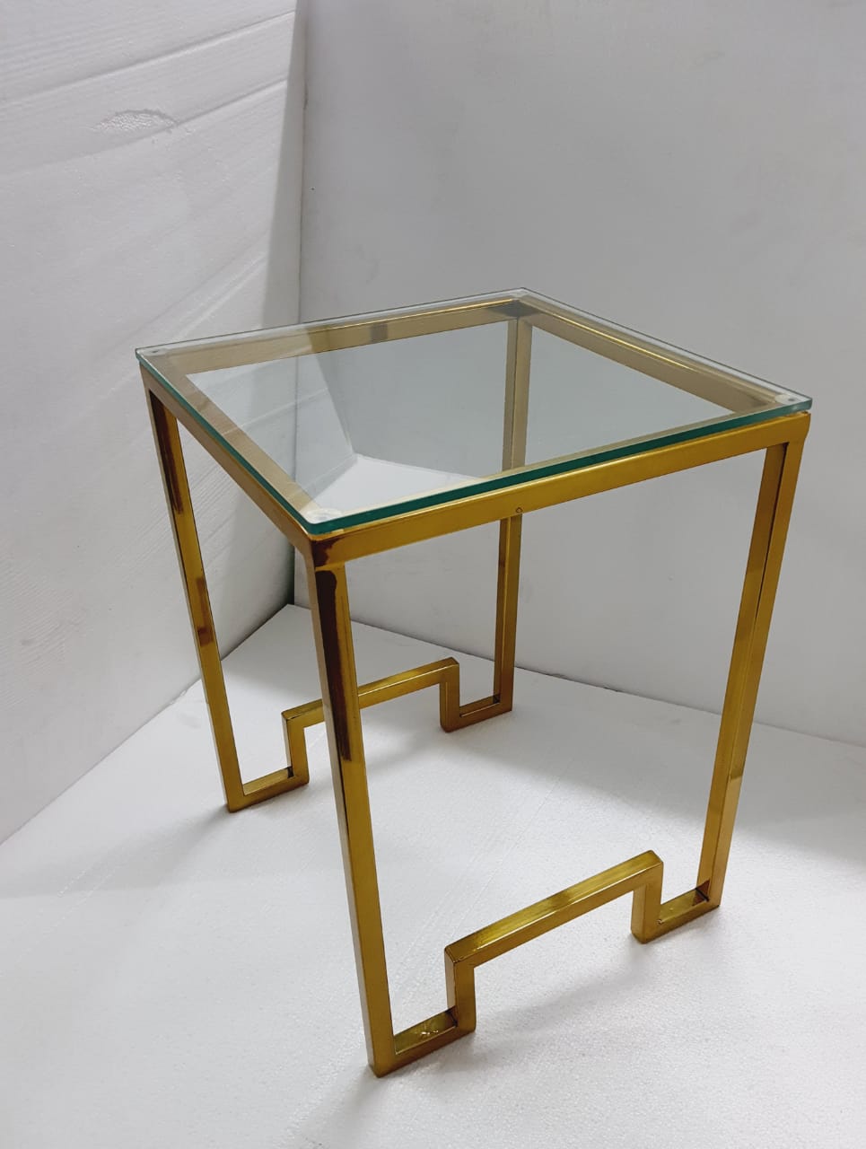 PC Home Decor | Square Side Table with Glass Top, Gold