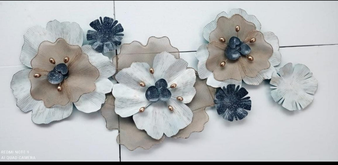 Elegant White Flower Wall Art | Metallic Wall Decor