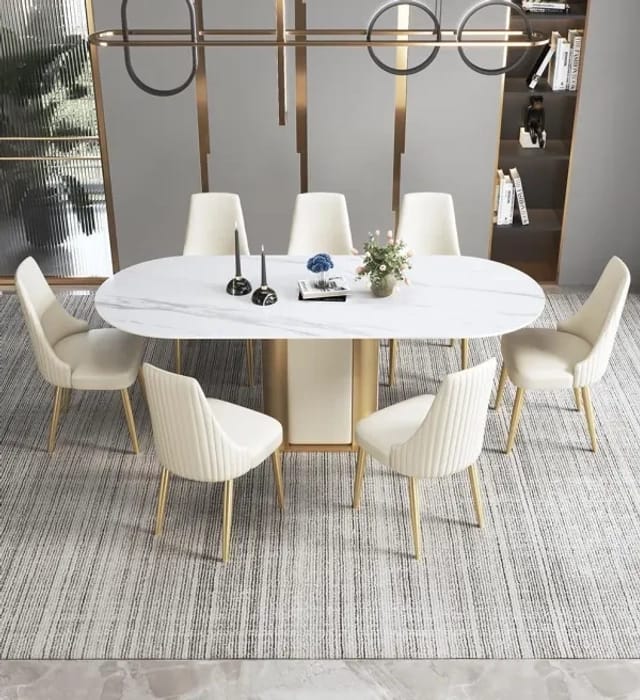 Oval Dinning Table With 6 Elegant Chairs