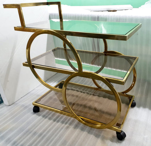 PC Home Decor | Stainless Steel Bar Trolly, Gold