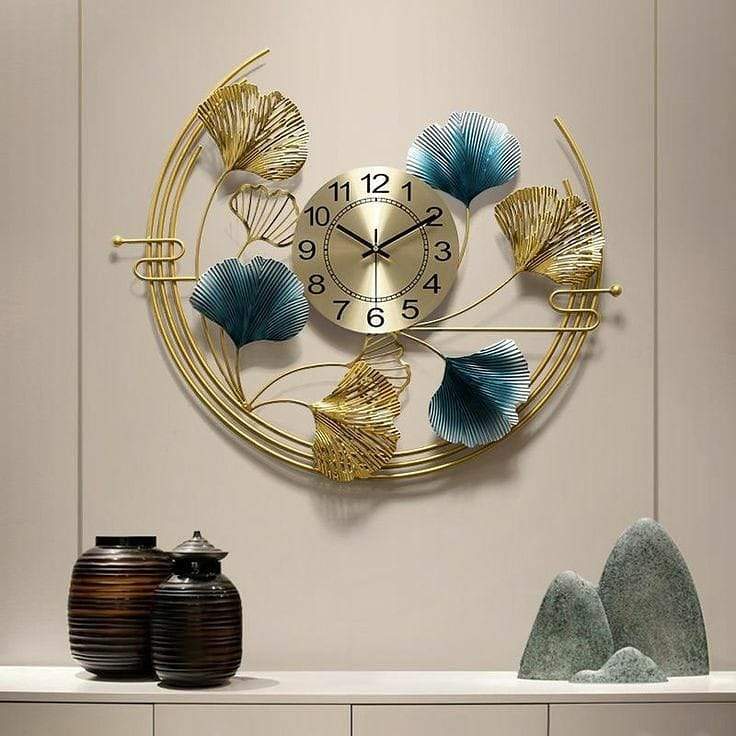 PC Home Decor | Metal Half Moon Wall Clock, Gold and Blue