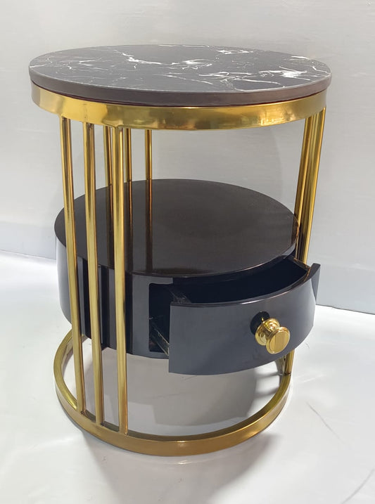 PC Home Decor | Steel Side Table with Drawer and Marble Top, Gold and Black