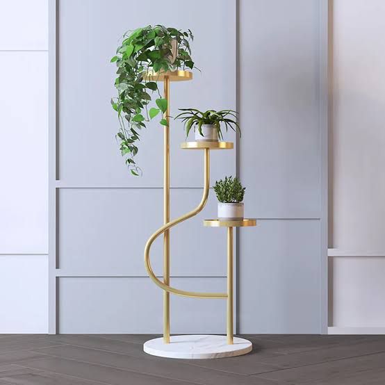 PC Home Decor |  Planter Stand with Marble Bottom, Gold