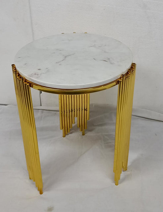 PC Home Decor | Steel Coffee Table with Marble Top, Gold and White