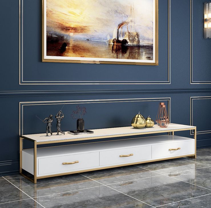 TV Cabinet | SS TV Stand | TV Unit With Storage Space & Three Drawers Gold Finish