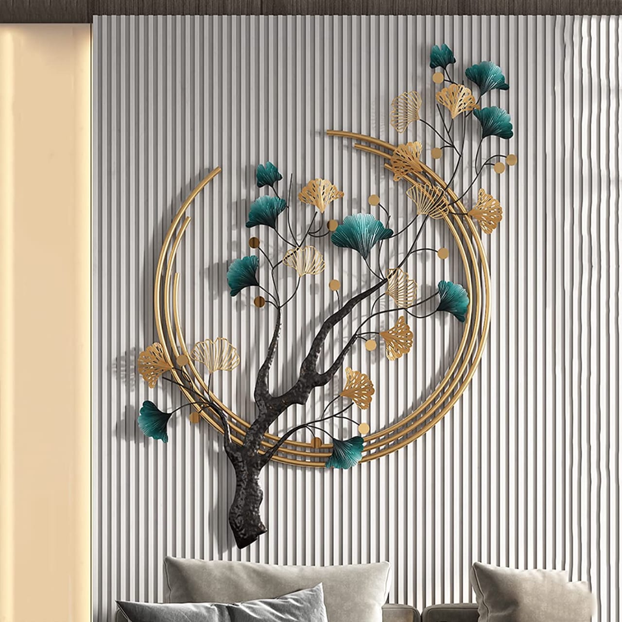 Ginkgo Triple Moon Tree | Light Luxury 3D Metal Wall Art For Living Room, Restaurant, Hotel