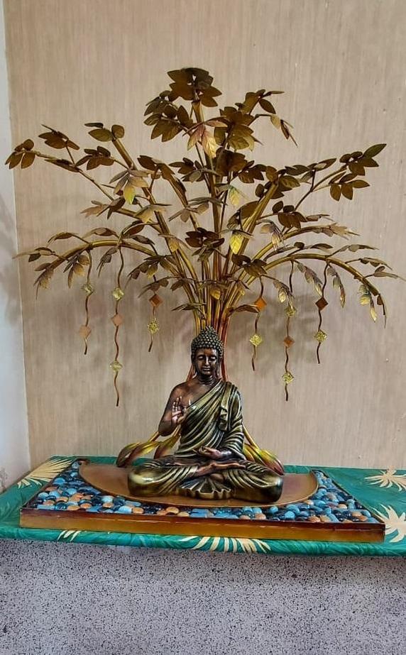 Tranquil Oasis: Tree With Polyresin Buddha Table Top Decor, Bronze