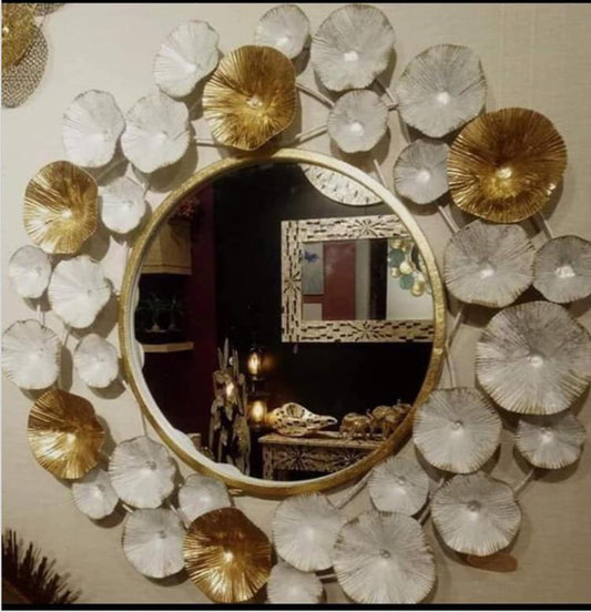 PC Home Decor | Medium Blossom Mirror Wall Decor, White & Gold