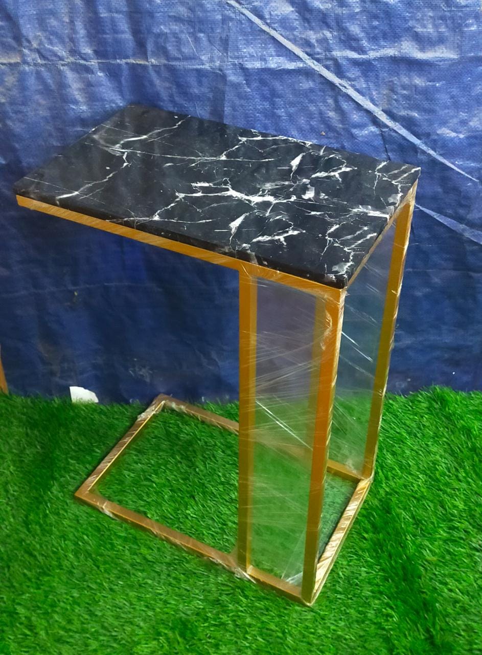 PC Home Decor | Metal Side Table with Marble Top, Black and Gold