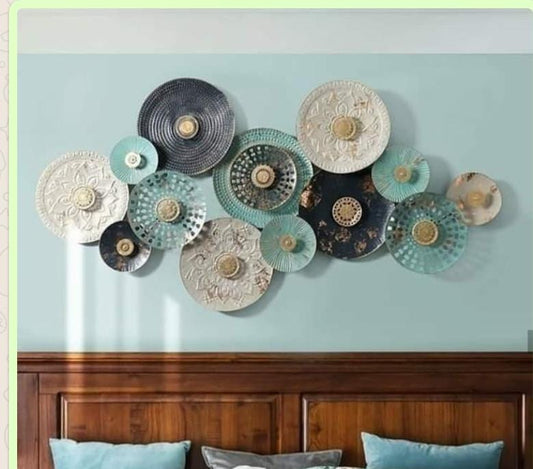 Multicolour Circular Metal Plate Etched Wall Hanging Art