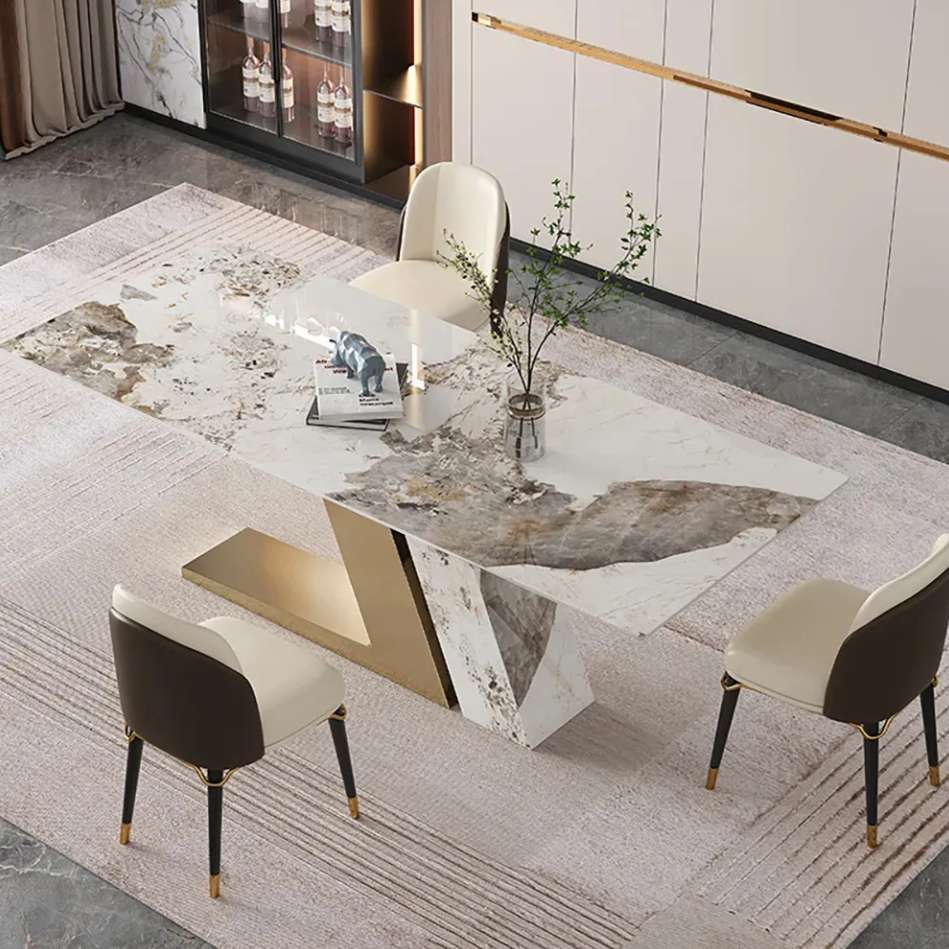 Luxotic Modern Rectangle Marble Dinning Table With 6 Chairs