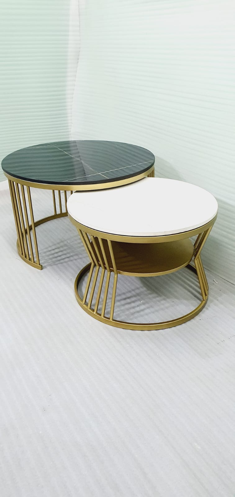 Round Nesting Centre Table, White and Gold