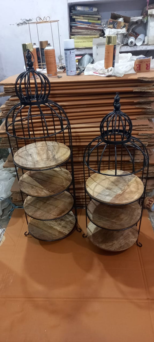 PC Home Decor | Set of 2 Metal Cage Server Set, Black and Brown