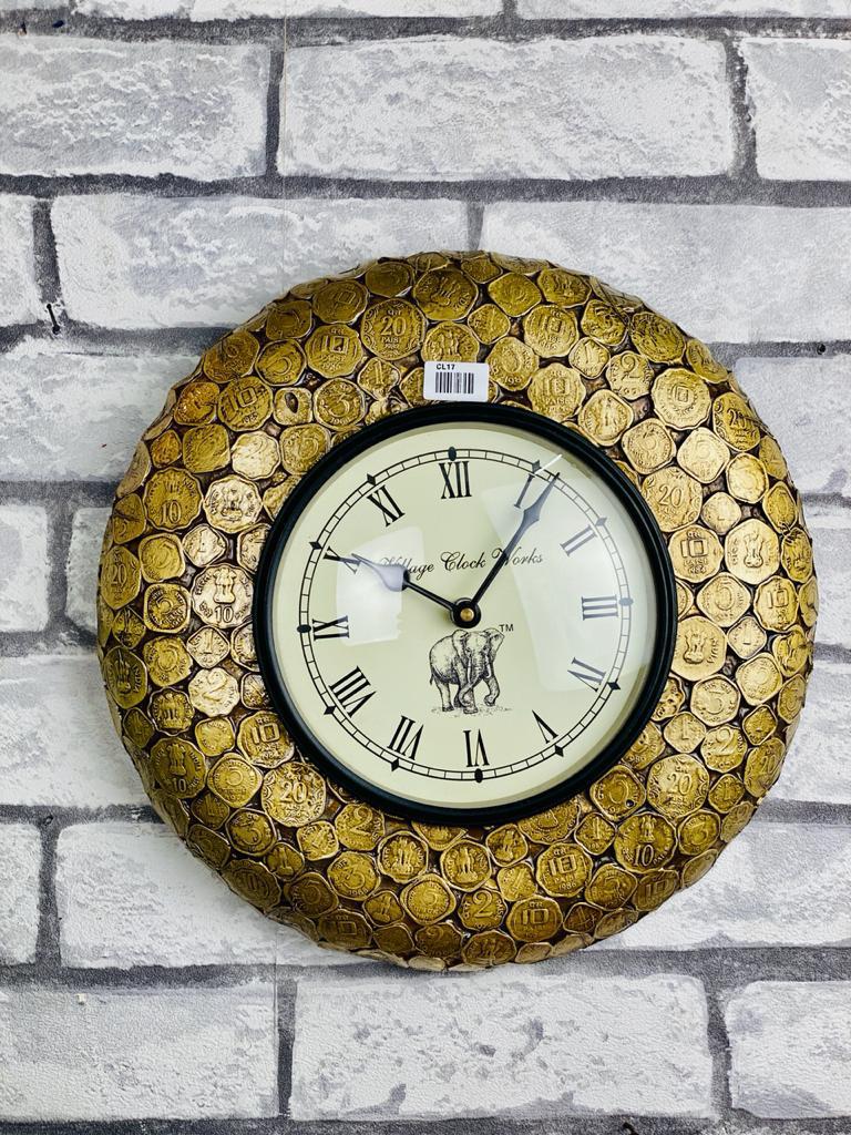 PC Home Decor | Large Wooden Circular Wall Clock, Gold