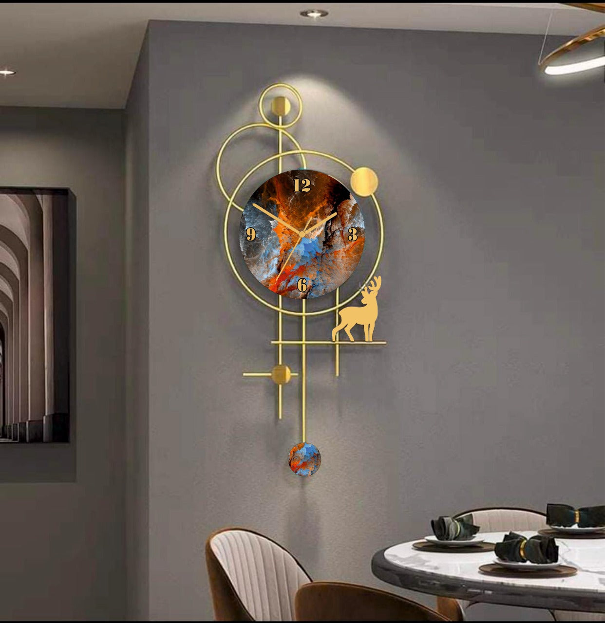 PC Decor |Planet Deer Metal Wall Clock, Gold