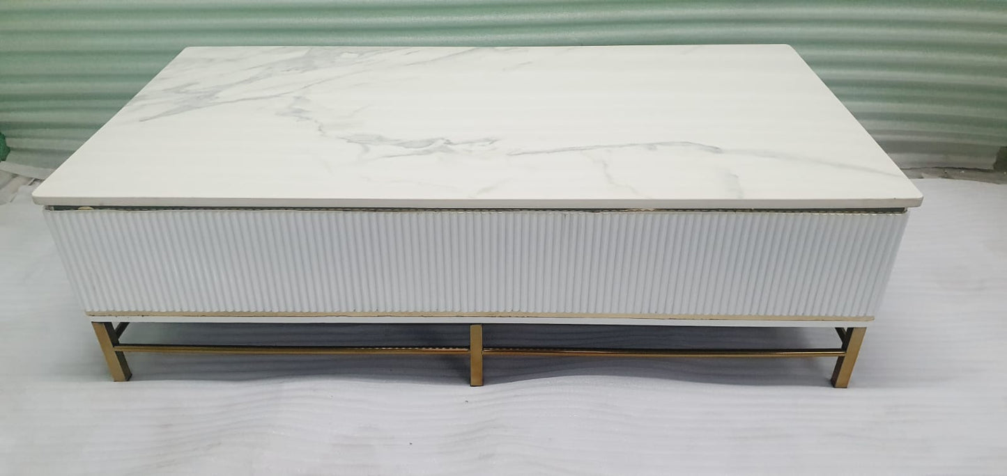 Rectangular Centre Table with Marble Top, White and Gold