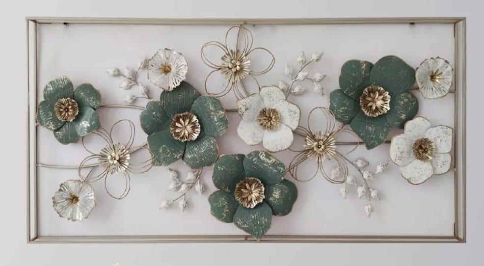 PC Home Decor | Metal Floral Design Wall Decor, White and Green