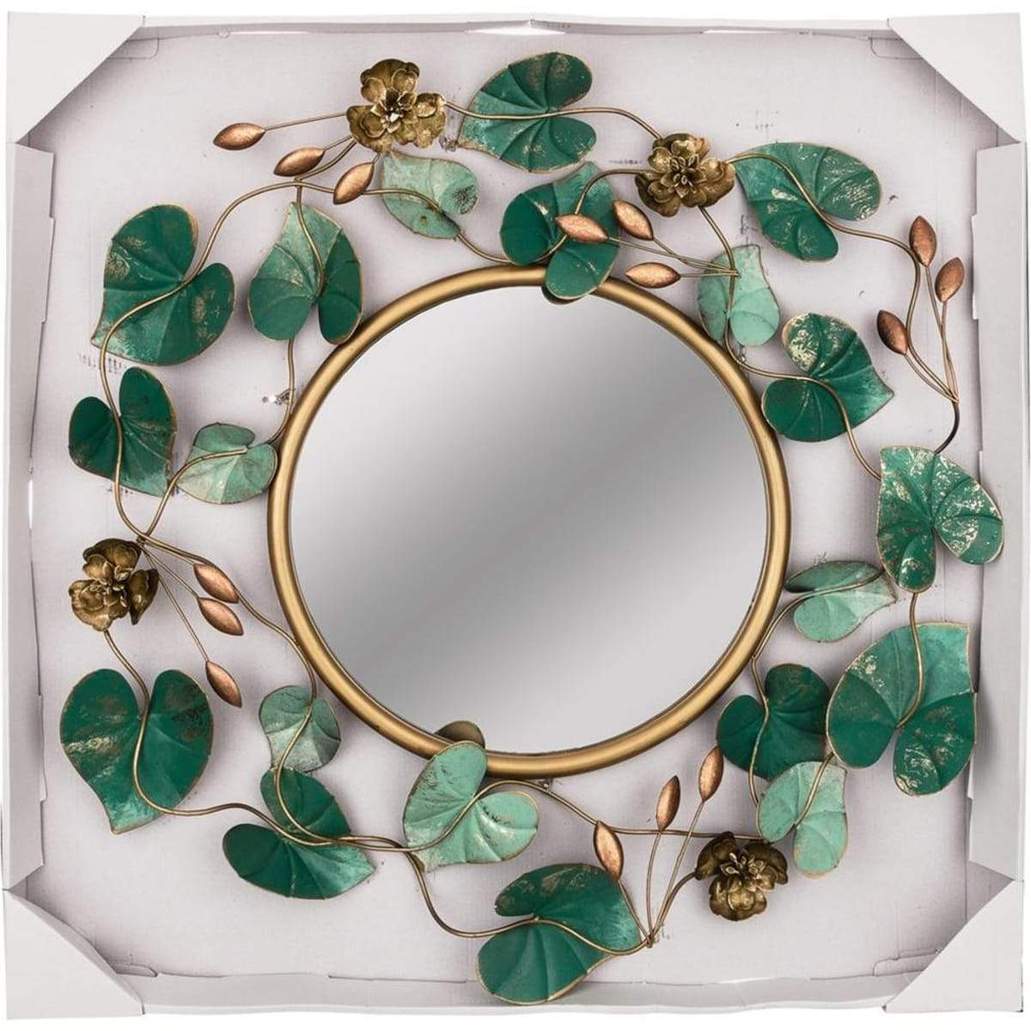 PC Home Decor | Circular Emerald Leaf Mirror Wall Art Decor, Green