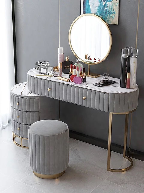 Elegant Dressing Table With Storage And Mirror For Bedroom, Grey