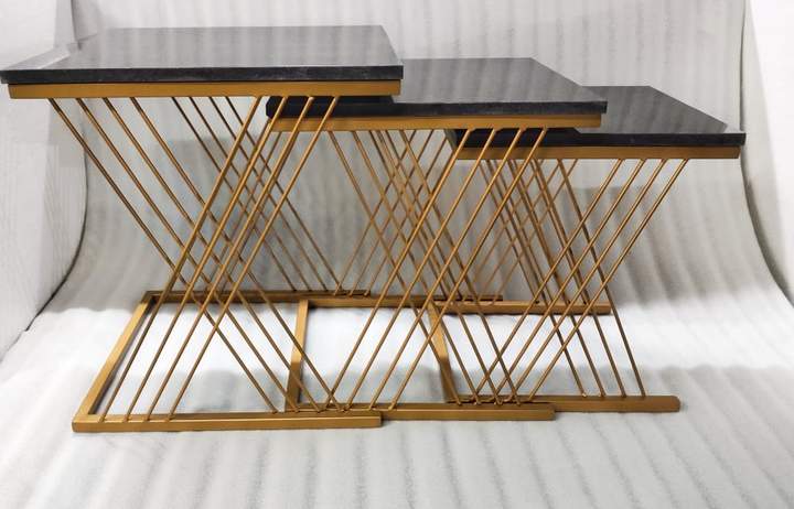 PC Home Decor | Set of 3 Nesting Square Table with Glass Top, Gold
