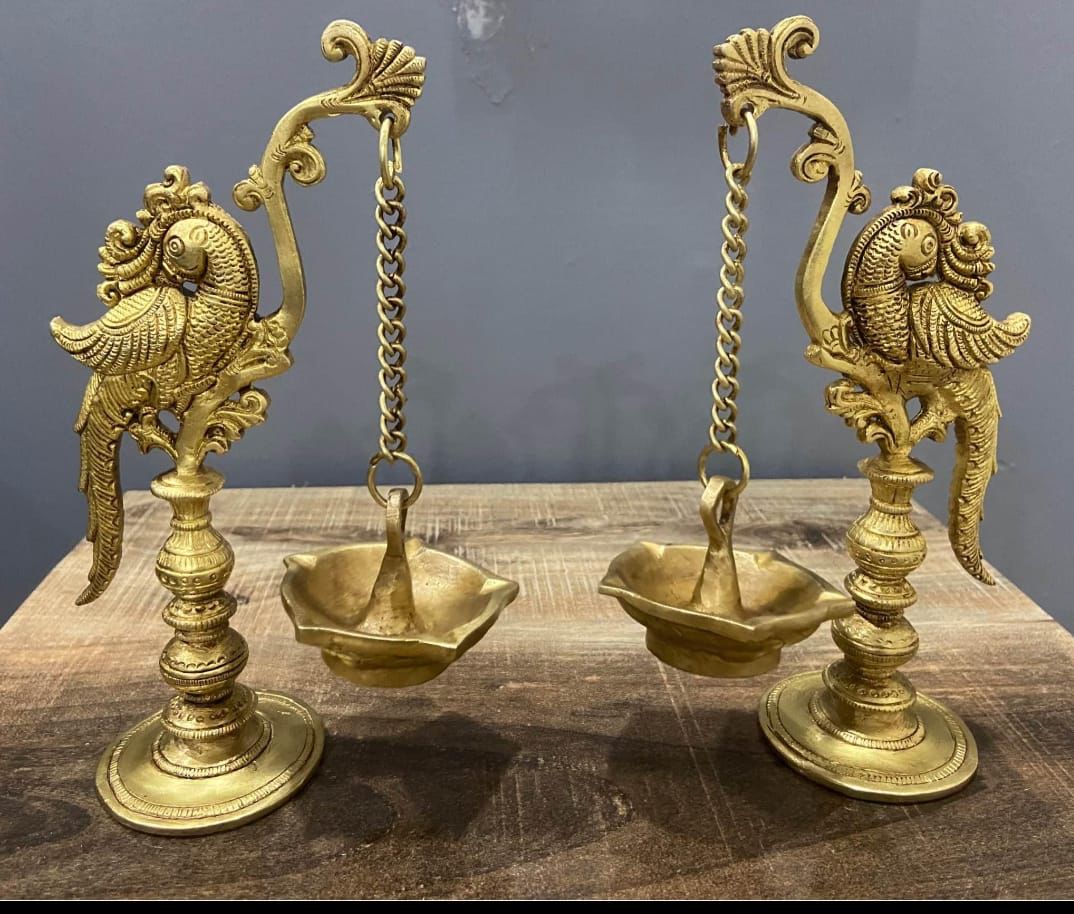 Brass Peacock Lamp Pair